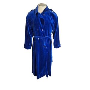 Vintage Velvet Trench Coat Double Breasted Full Length Coat Royal Blue Coat sz 8